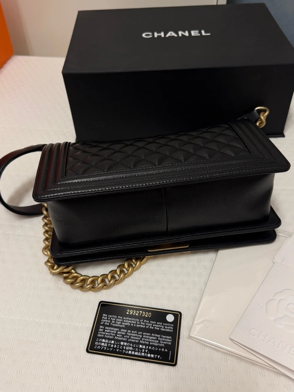 CHANEL Black Quilted Boy Shoulder Bag with Gold Hardware
